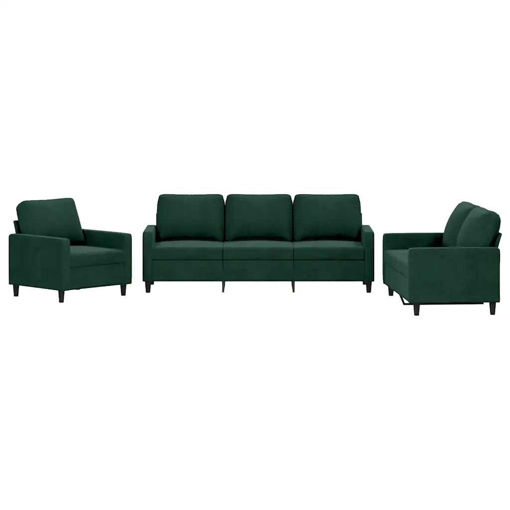 Set di Divani 3 pz con Cuscini Verde scuro in Velluto