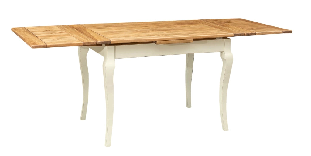 Biscottini Tavolo Country allungabile in legno massello di tiglio struttura bianca anticata piano naturale. Made in Italy