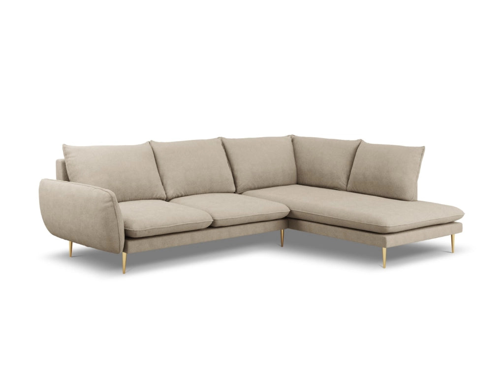 Cosmopolitan Design - Divano angolare destro "Vienna" 6 posti in tessuto strutturato beige 