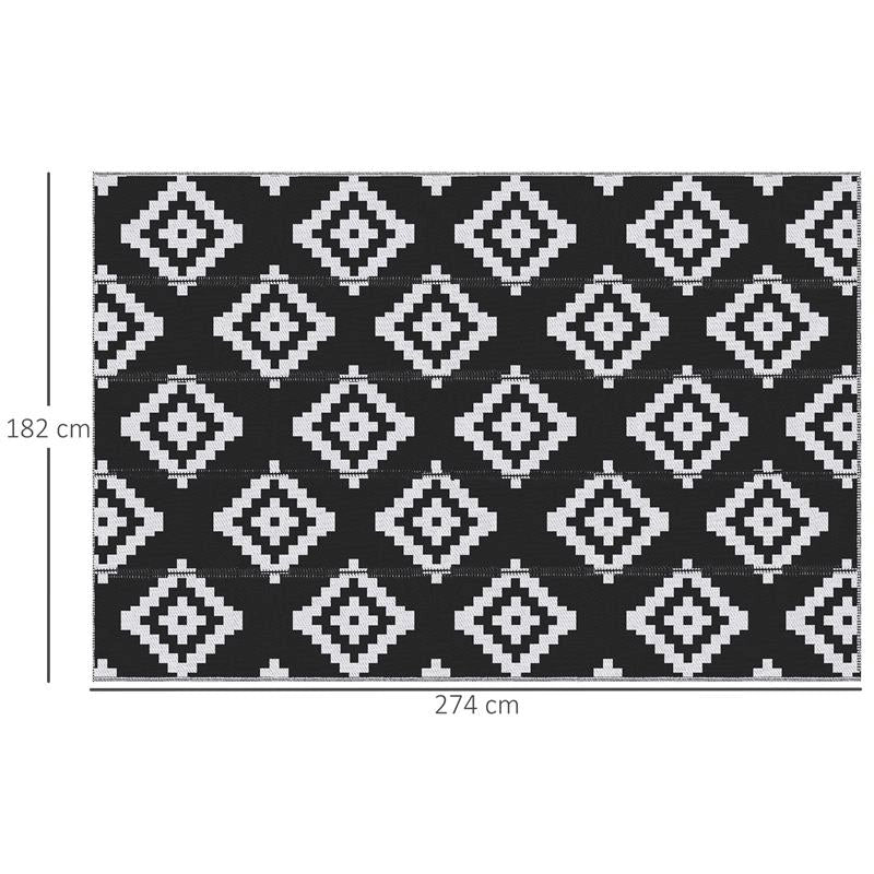 TAPPETO ESTERNO PER BALCONE E TERRAZZA REVERSIBILE CON FANTASIA GEOMETRICA 2.74X1.82 M NERO E BIANCO