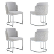 Set di 4 sedie da pranzo con doppio schienale e struttura stabile in chenille grigio e argento