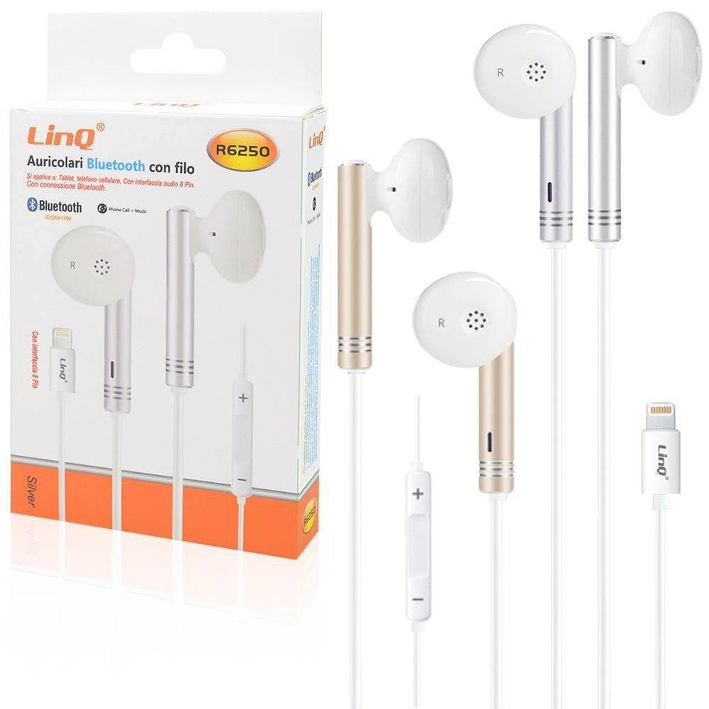 Trade Shop - Auricolari Stereo Musica Cuffie Bluetooth Con Filo R6250 Lightning 8 Pin Iphone -