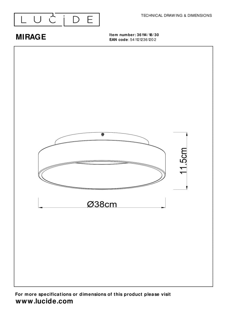 Plafoniera LED Lucide Mirage 38cm 22W nera tonda dimmer