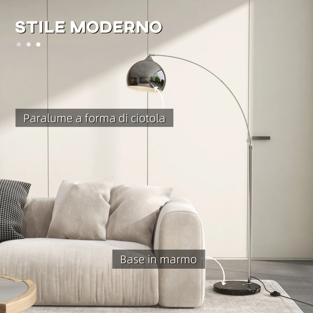 Lampada da Terra Design Vintage Asta Regolabile con Attacco E27 Struttura in Metallo e Base in Marmo Argento