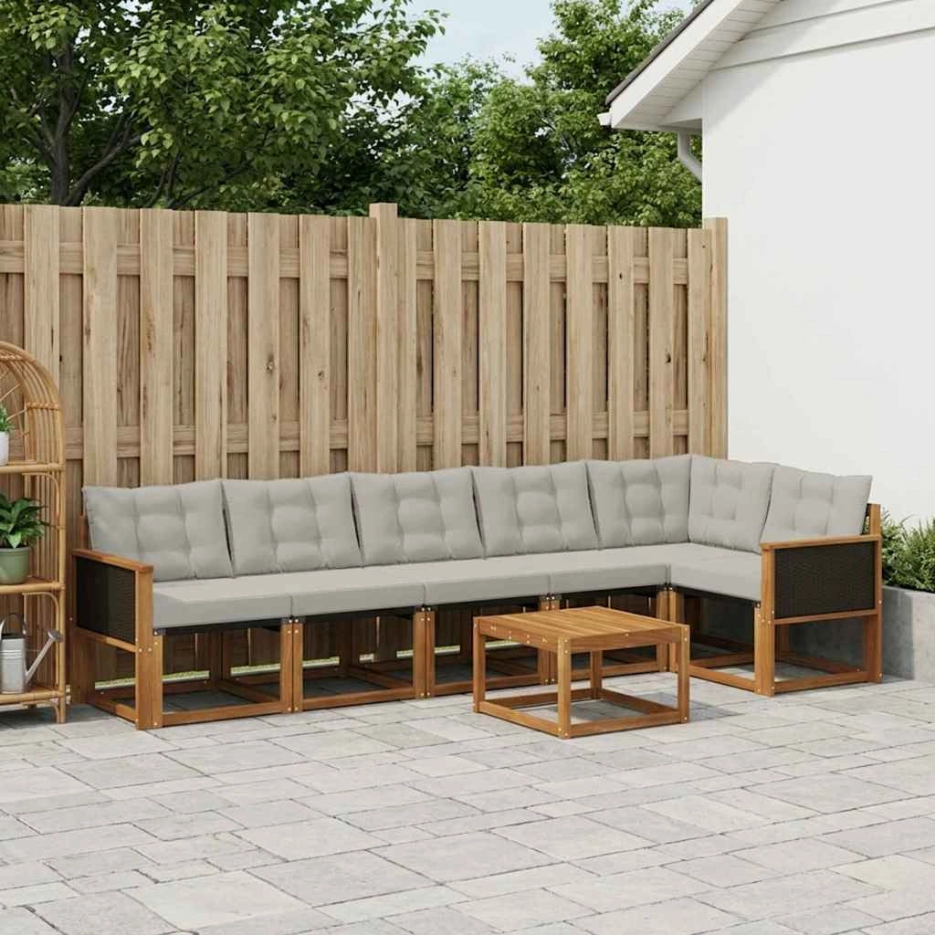 Set di divani da esterno 7 pz Naturale e Grigio Chiaro 3381991