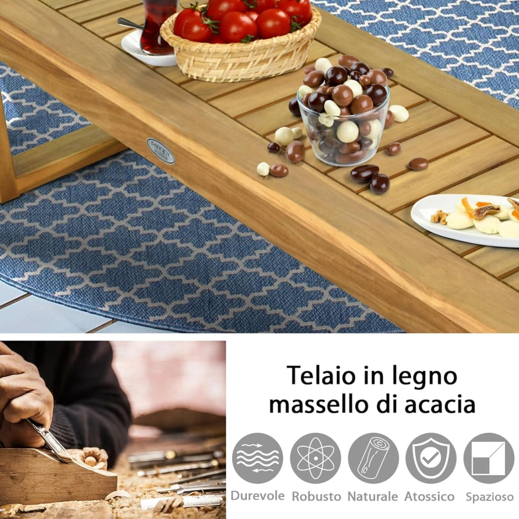 Panchina da Esterno, Panca da Giardino in Legno Senza Schienale, Panchina per Balcone, Ingressp e Cortile, Portata 320 kg, 132 x 34 x 43,5 cm