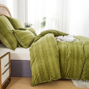 Coperta in plu di inverno, 135 x 200 cm, 4 pezzi di flanella coral fleece, flanella, verde, coperta inverno reversibile, coperta morbida con tocco, con chiusura a zip e cuscino 80 x