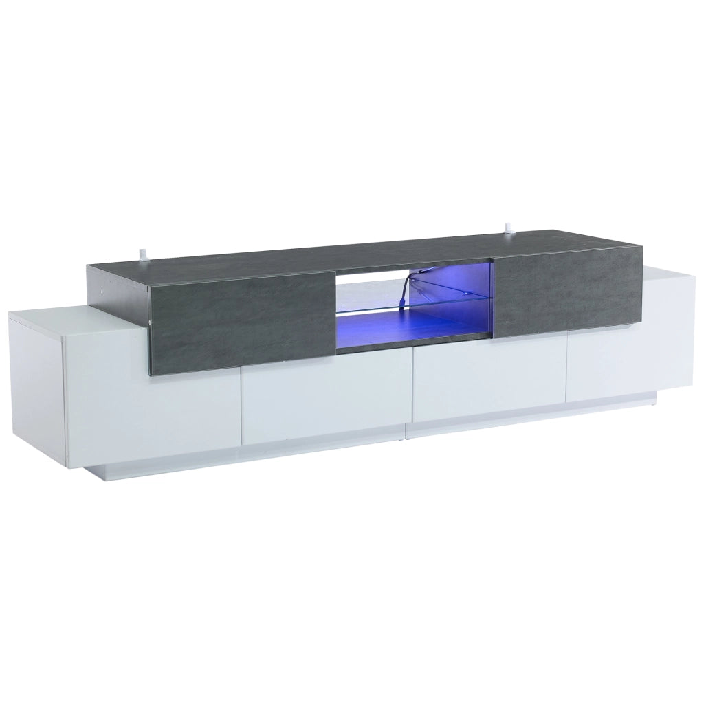 Mobile TV con 2 cassetti; 4 ante e 3 vani; LED - per soggiorno - 180x40x45 cm - bianco e grigio