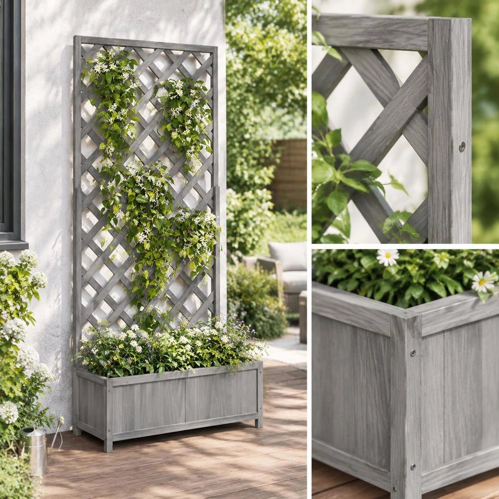 Plant Pot With Trellis Gray Solid Fir Wood