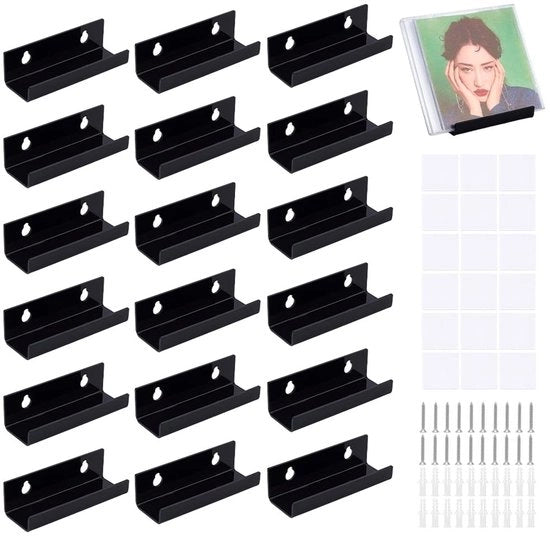 Set di supporti per dischi da 20 pezzi - Nero acrilico - Pannello di supporto - Spaziale - Facile da installare - Dimensioni 100 x 35 x 29,5 mm - Supporto per dischi in vinile