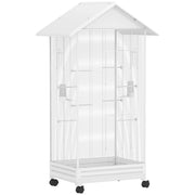 Gabbia per Uccelli Voliera 79x65x155 cm con Ruote in Acciaio Bianco