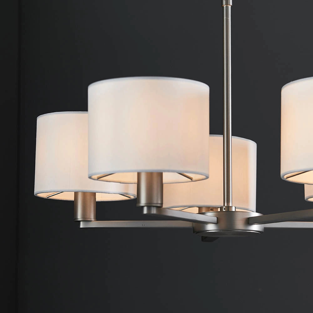 Lampadario 5 luci nichel opaco paralumi bianco E14