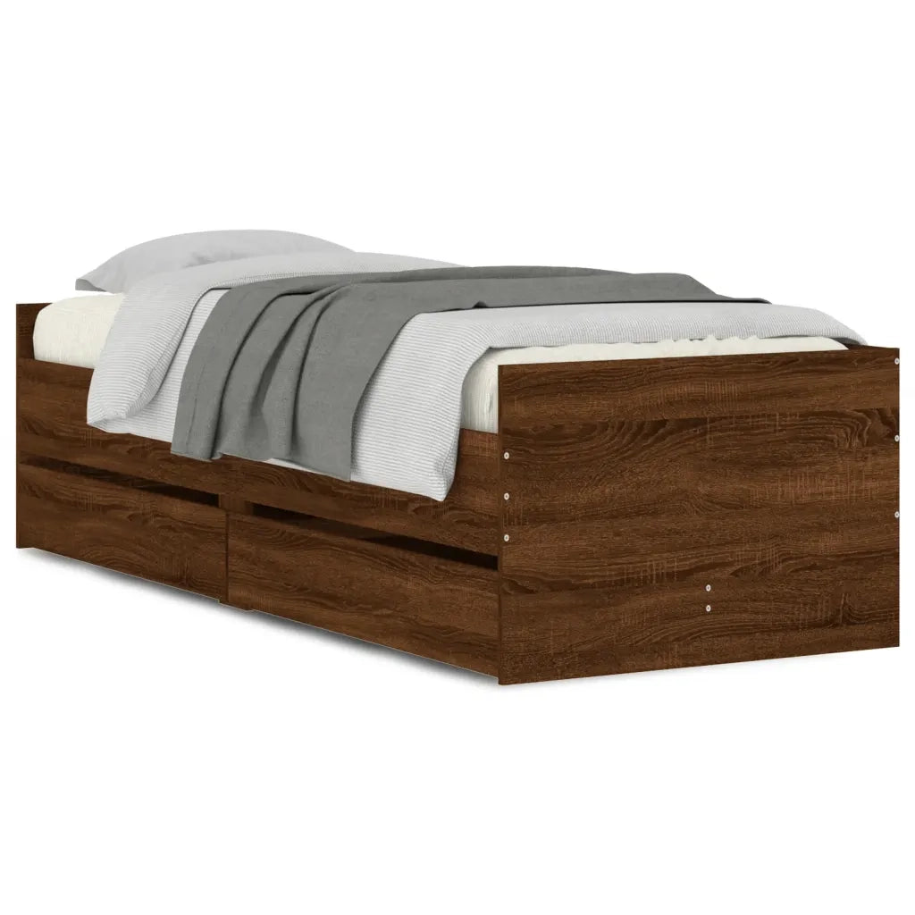 Giroletto con Cassetti-Struttura Letto con contenitore Rovere Marrone 75x190 cm Small Single 865634