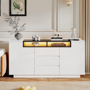 Credenza Soggiorno Angolare 140x40x68cm - Xylo - 2 Ante Lucide con LED Regolabile, Bianco e Nero
