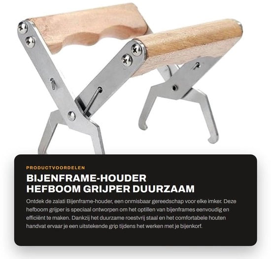 Frametto per Apicoltori in Acciaio Inossidabile - Maniglia in Legno - Strumento per Apicoltori - Manubrio per Hefboom - Sostituto di Manubrio - Duraturo - Facile da Usare - Strumento per Apicoltori