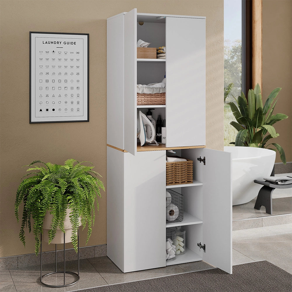 Armadio alto Viktor Bianco/Rovere artigianale 68 x 188.6 cm con 6 scomparti chiusi Vicco