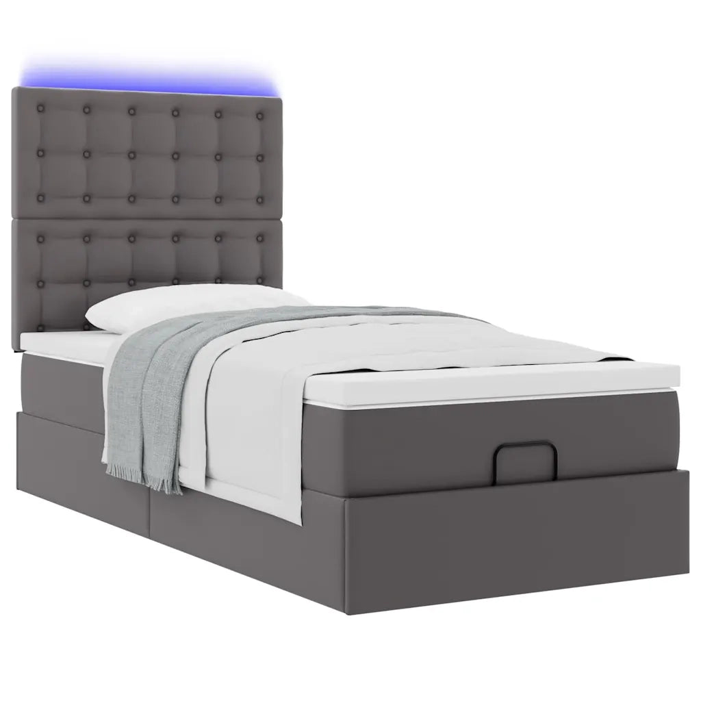 Struttura Letto Pouf con Materasso Grigio 90x200 cm Similpelle 3313833