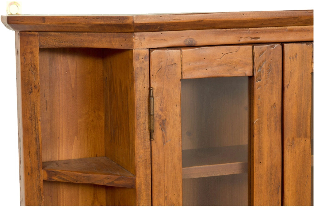 Biscottini Vetrinetta scantonata da appendere in legno massello di tiglio finitura noce L86xPR21xH75 cm. Made in Italy