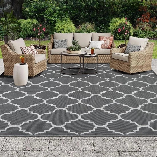 Tappeto per esterno da giardino - Grande, impermeabile e reversibile - Grigio 150 x .