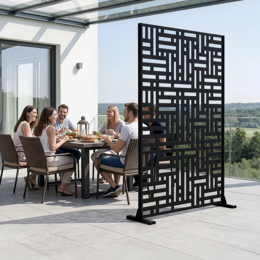 Pannello Divisorio Bernalda Struttura Traforata in Acciaio 180 x 120 cm Nero casa.pro