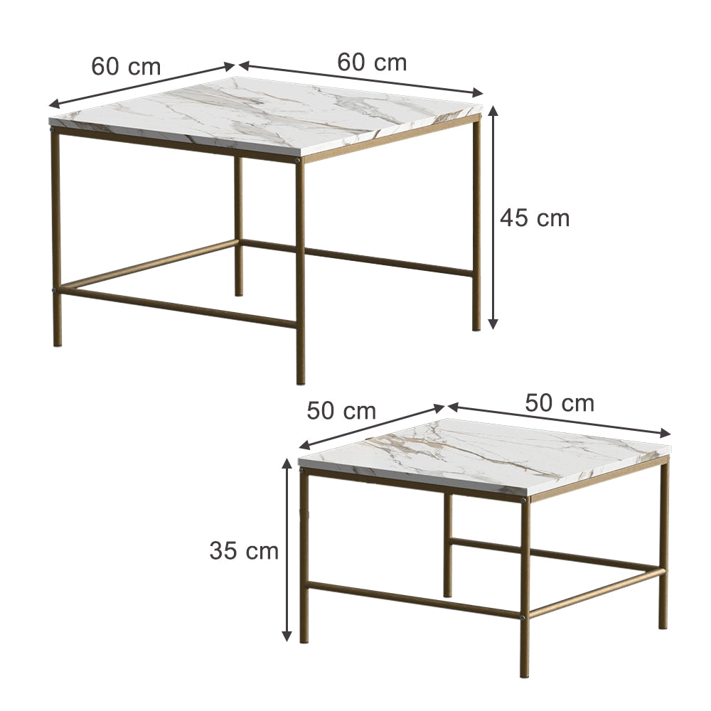 Vicco Tavolino da divano Bianco/Oro 60 x 60 cm 2 parti