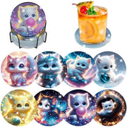 Set di dipintura con diamanti per 8 pezzi, sottopiano con supporto per gatto, immagini di dipintura con diamanti di gatto adulto, sottopiano con diamanti con cuscino in gomma, set di creatività DIY per adulti e donne