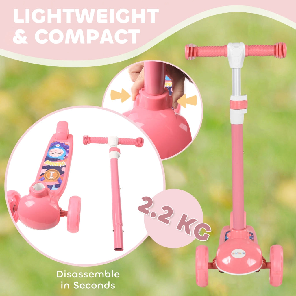Pattinino Bambini 3 Ruote LED ¨C zephmum ¨C Rosa 52x29x63-76 cm