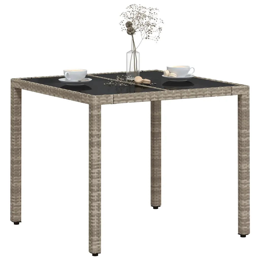 Tavolo Giardino Piano Vetro Grigio Chiaro 90x90x75cm Polyrattan 368122