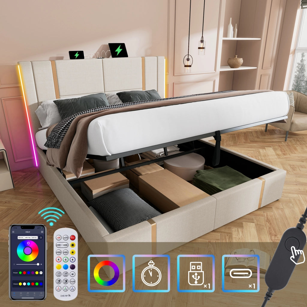 letto imbottito lino beige 160 x 200 cm