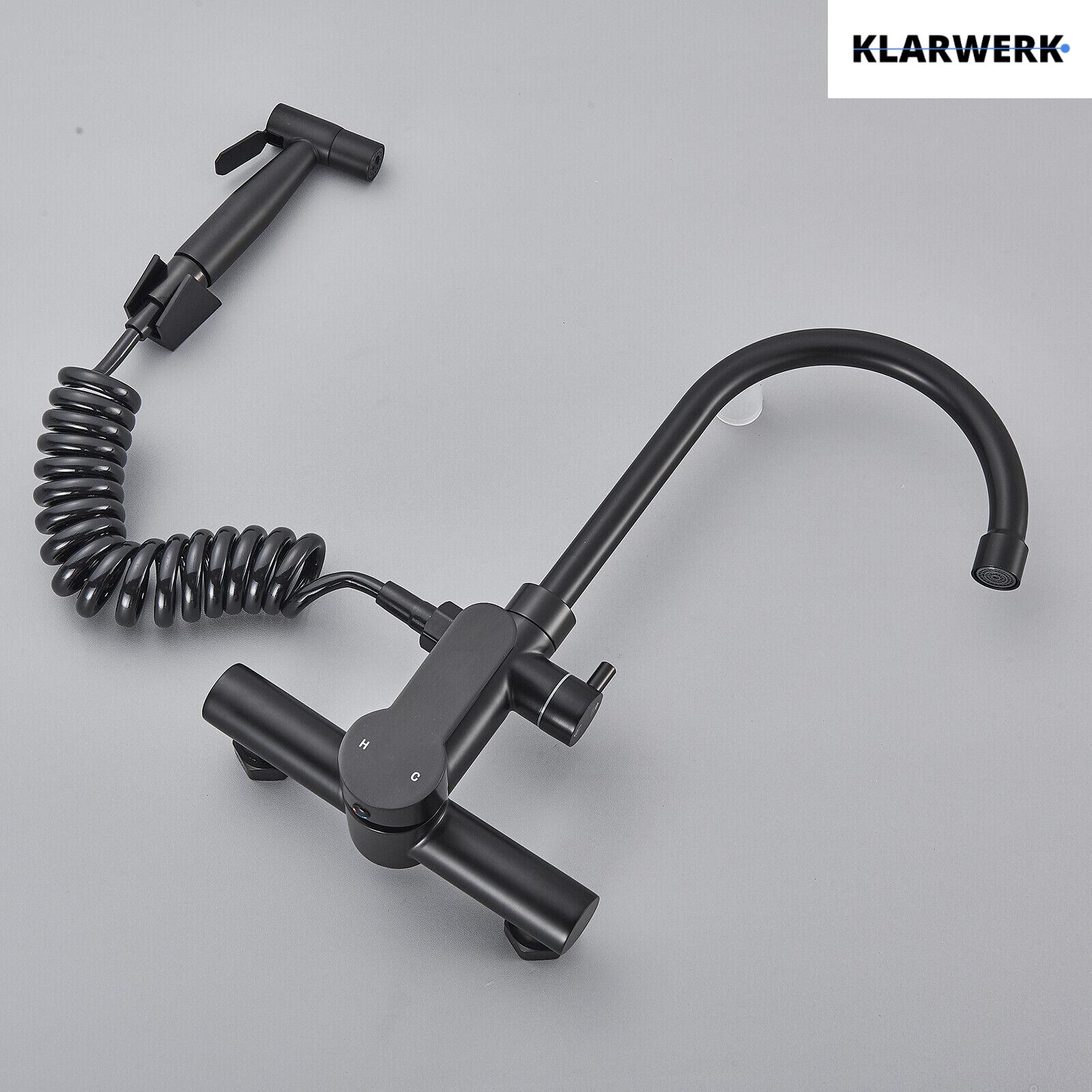 JULIE | Rubinetto miscelatore gastronomia a parete nero | professionale da cucina in acciaio inox con doccetta|Acqua rubinetto ristorante  bocca alta