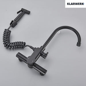 JULIE | Rubinetto miscelatore gastronomia a parete nero | professionale da cucina in acciaio inox con doccetta|Acqua rubinetto ristorante  bocca alta