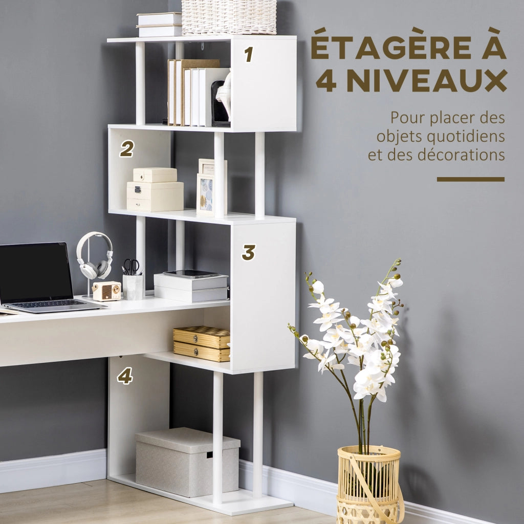 Scrivania Angolare in Legno con Scaffale 4 Ripiani ¨C zephmum ¨C Bianco 120x80x176 cm