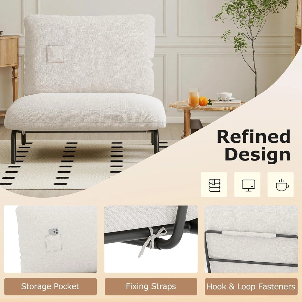 Poltrona Grande, Poltrona Imbottita con Struttura in Metallo e Tasca Portaoggetti, Sedia con Capacità di Carico fino a 250 kg, Poltrona Moderna per Soggiorno, Camera da Letto (Beige)
