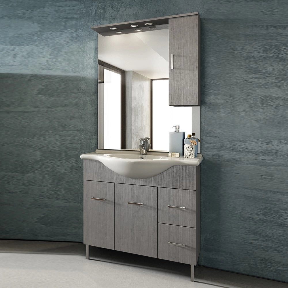 Mobile bagno venice larice grigio cm 85 con lavabo e specchio