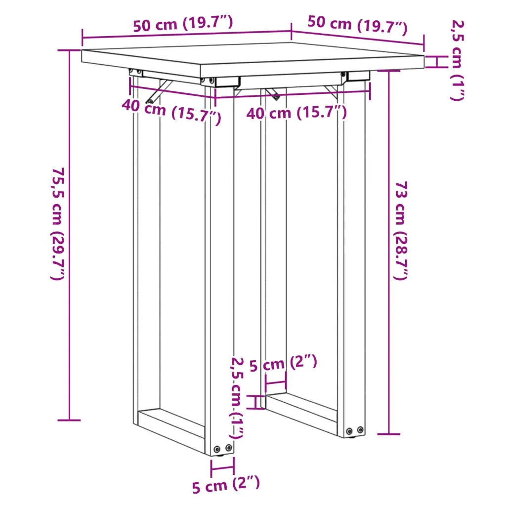 Tavolo da Pranzo Telaio a O 50x50x75,5 cm Legno Pino e Acciaio