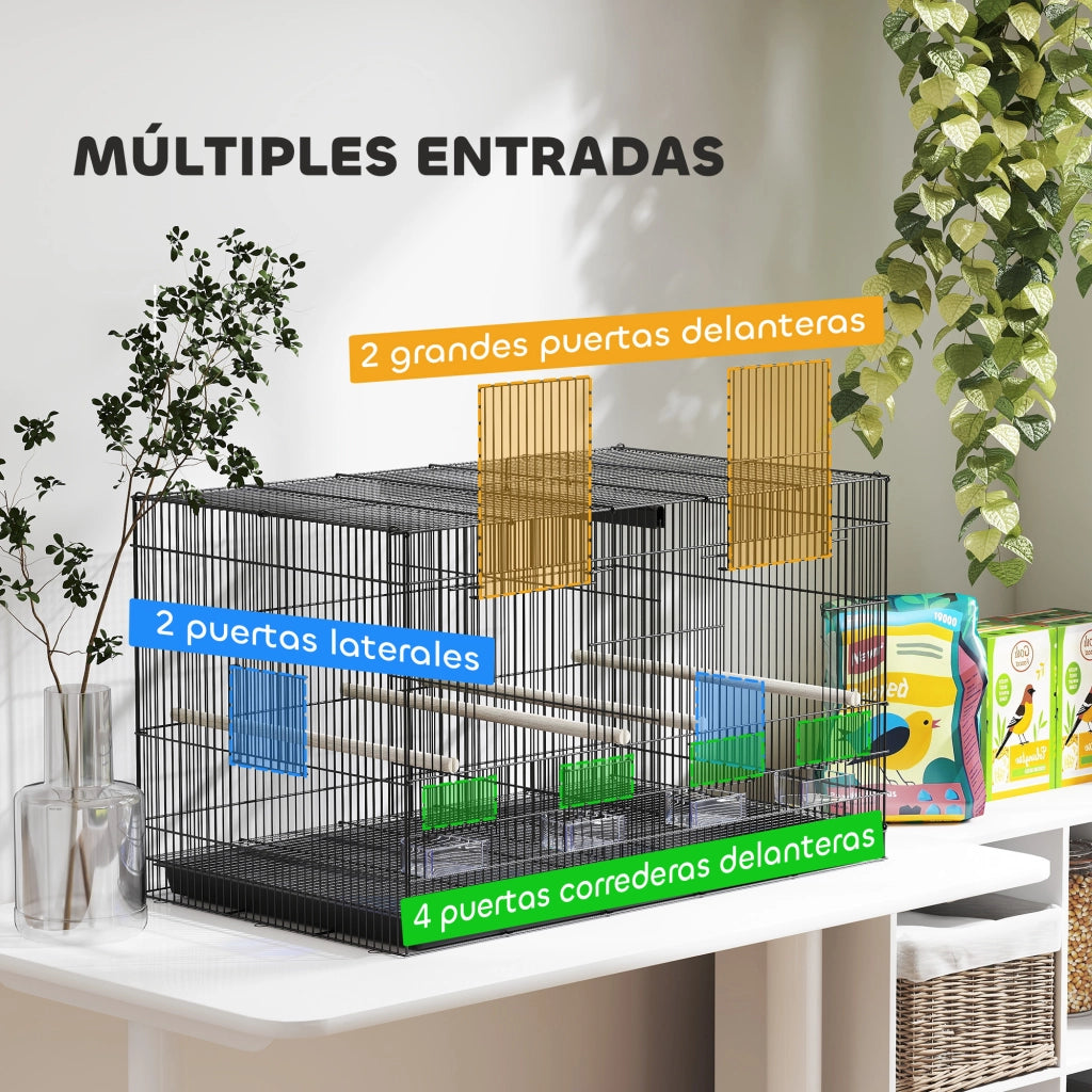Gabbia per Uccelli con Divisorio 4 Mangiatoie 4 Posatoi ¨C zephmum ¨C Nero 76x46x46 cm