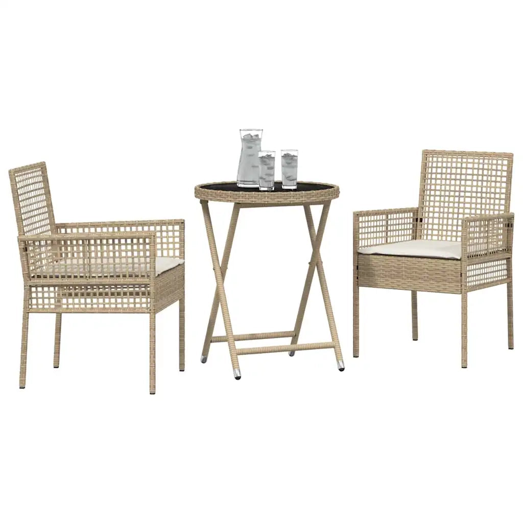 Set Bistro da Giardino 3 pz | Set Salotto da Giardino Beige polyrattan