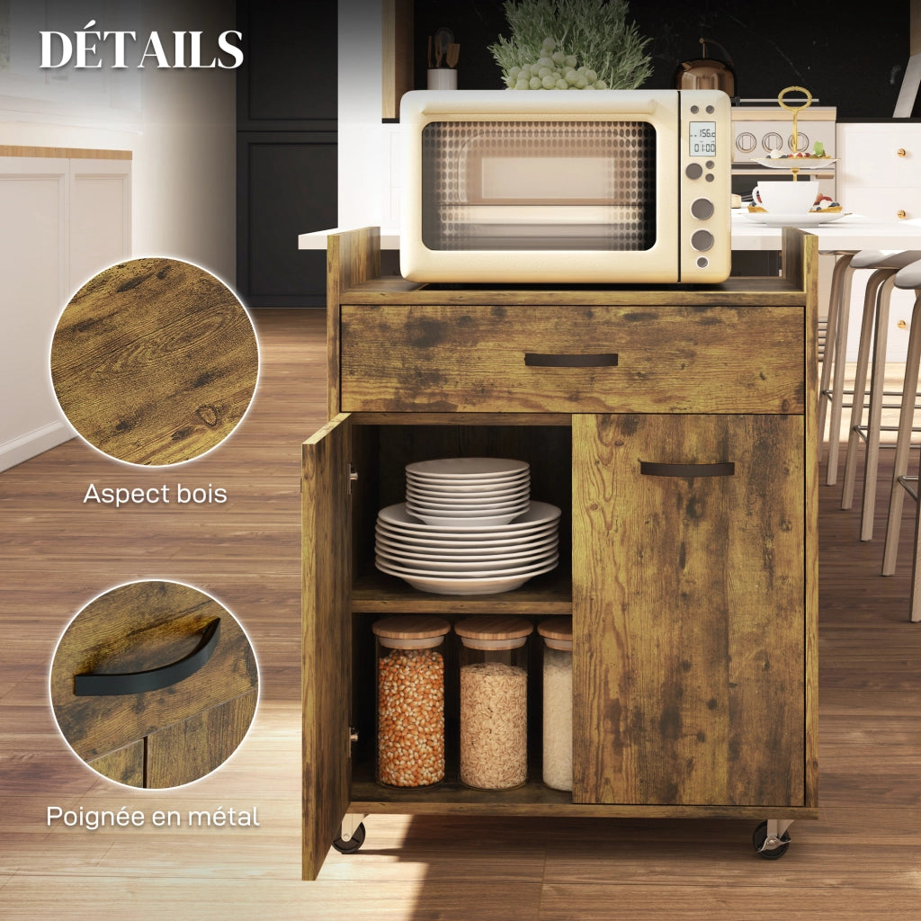 Tavolino da cucina con ruote e cassetto ¨C Zephmum ¨C Effetto mogano