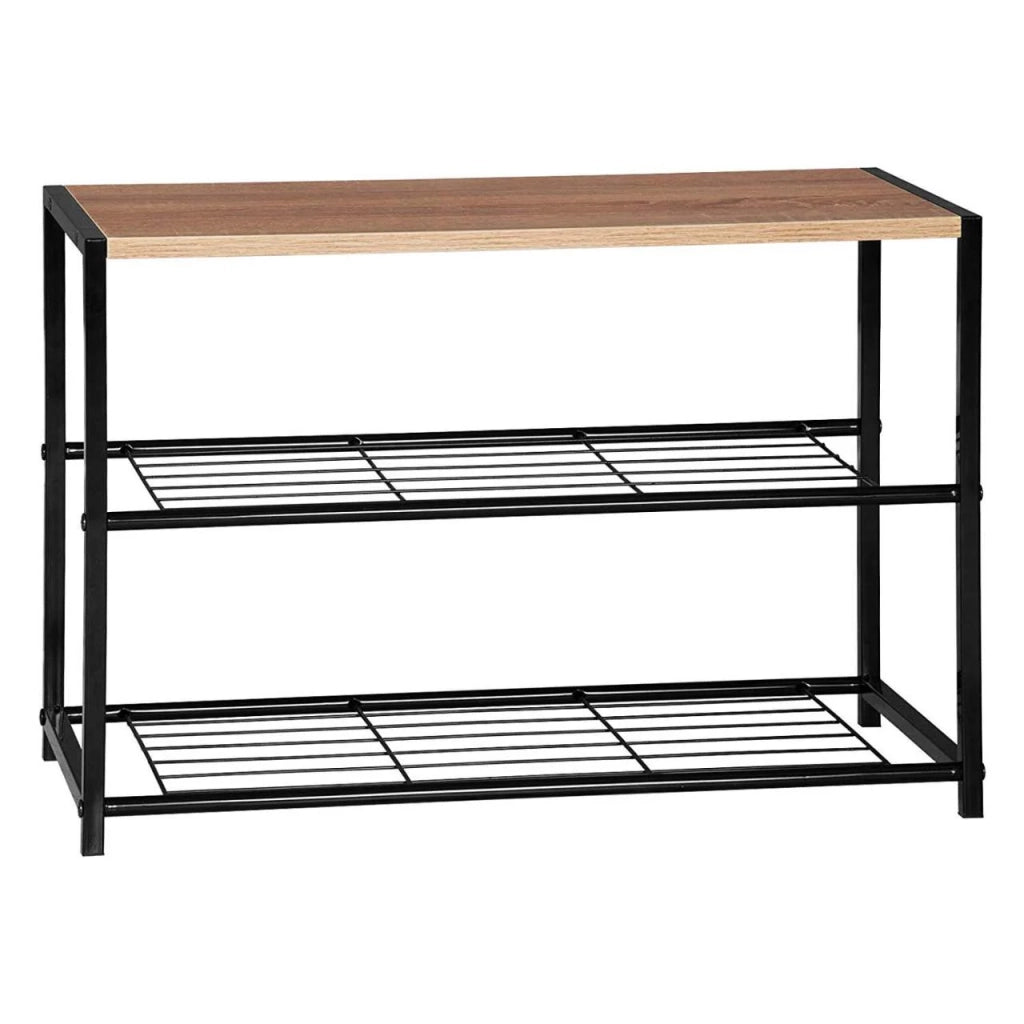 Scarpiera in legno con panche portascarpe in metallo per corridoio 63 cm nero 19_0000619