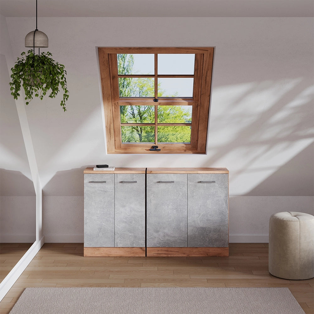 Set di mobili sottotetto Rion Calcestruzzo/Rovere dorato 140 cm Set di 2 carcasse armadio profondità 60 cm Vicco