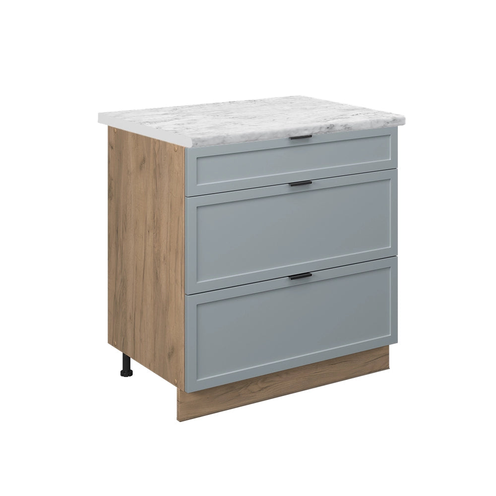 Vicco Mobiletto base per cucina Blu-grigio chiaro 80 cm con 3 cassetti, PL Marmo