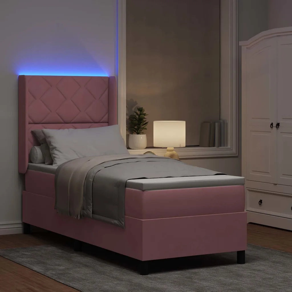 Letto a molle con materasso con led Rosa 80 x 200 cm Velluto