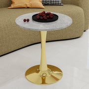 Tavolino da caffè 77.5x77.5x15.5 cm dal design moderno in marmo artificiale dorato