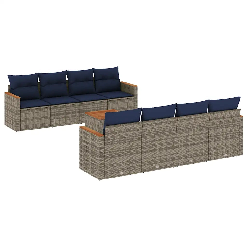 Set Divani da Giardino 9 pz con Cuscini Grigio in Polyrattan 3225823