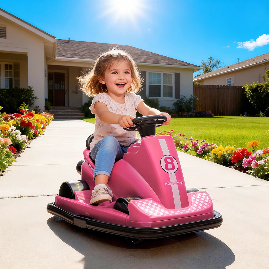 Autoscooter per Bambini 360¡ã Rotante con Luce LED e Musica ¨C zephmum ¨C Rosa 3-8 Anni