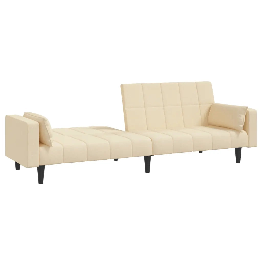 Divano Letto a 2 Posti con 2 Cuscini Crema in Tessuto 375836