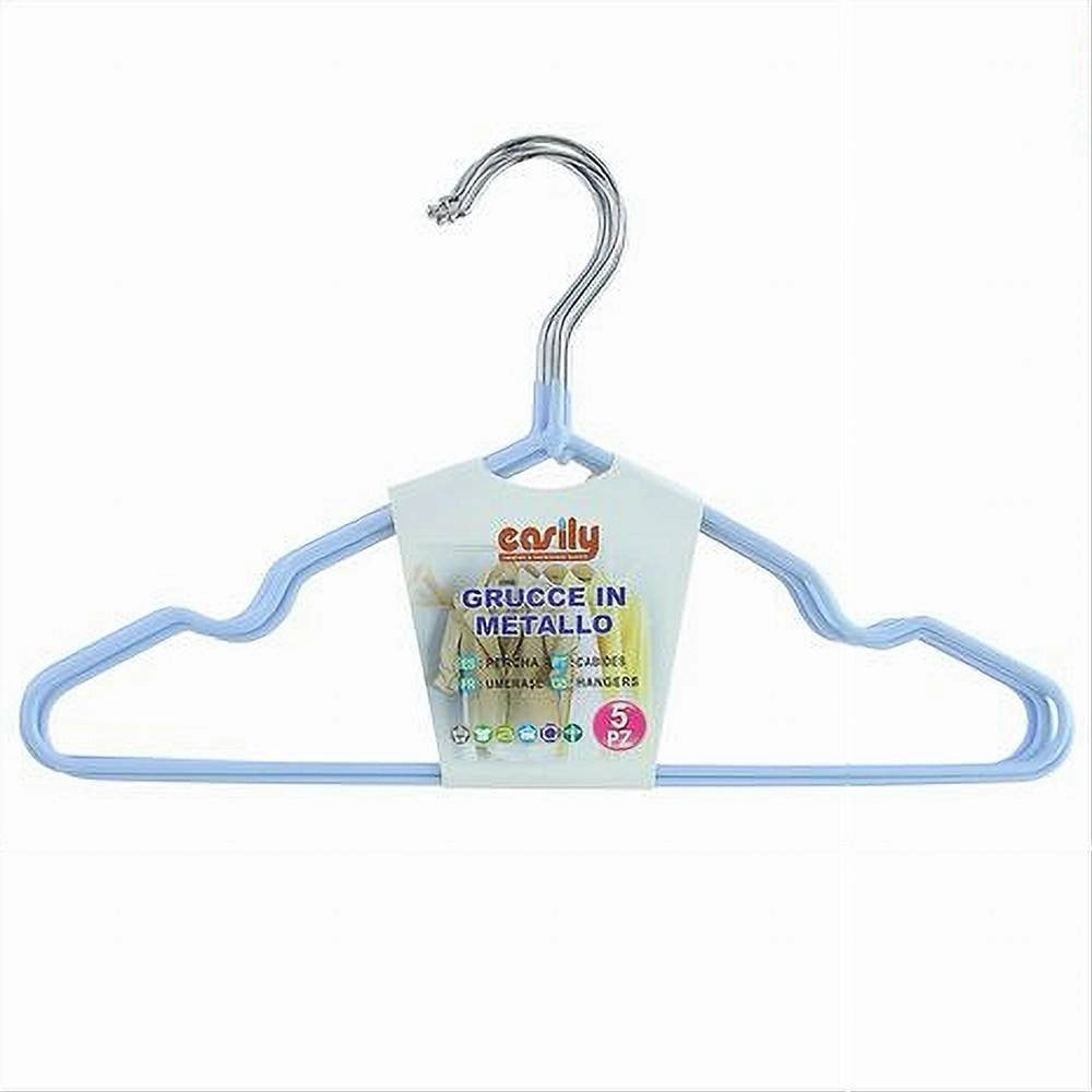 Trade Shop - Set 5 Pz Grucce Stampelle Appendiabiti Metallo Gommate Antiscivolo Celeste 87672 -