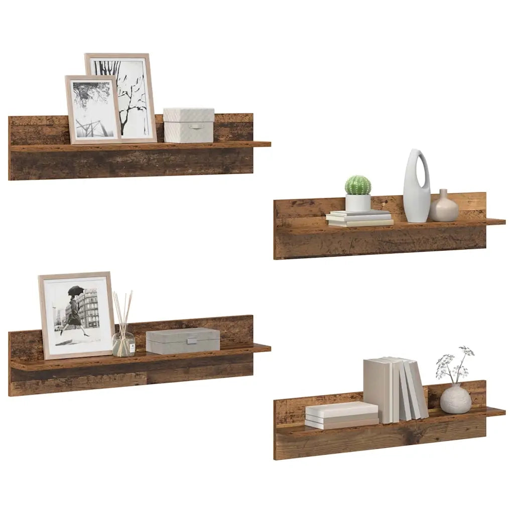 4 pz Scaffali da Parete | Mensola sospesa Legno vecchio 80 x 11,5 x 18 cm