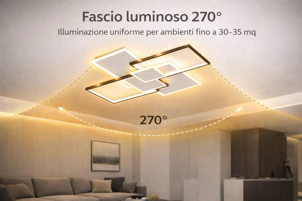 Plafoniera LED 83W Dimmerabile Bluetooth con App, 6640 Lumen, Soffitto Moderna Rettangolare, Telecomando Incluso, Luce Calda Naturale Fredda Regolabile, 270°