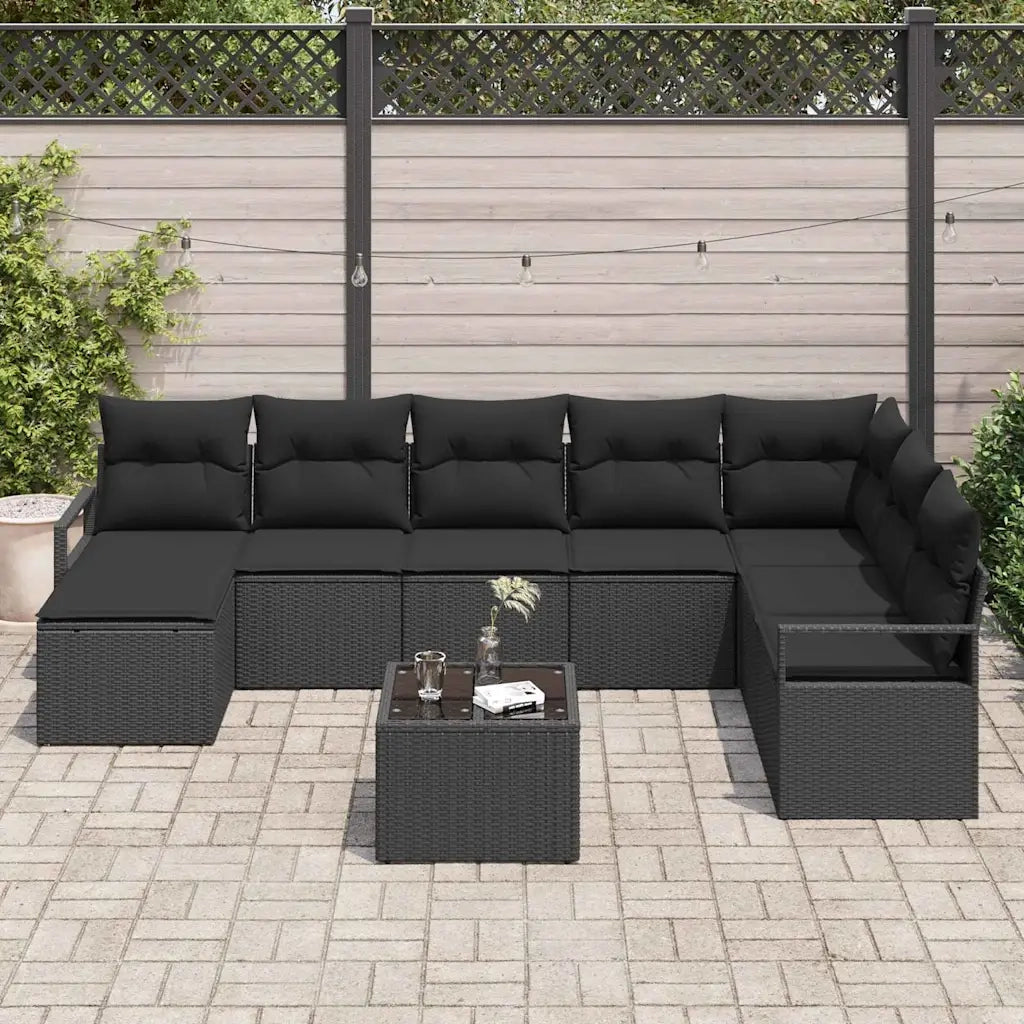 Set di divani con cuscino 9 pcs Nero polyrattan 3346513